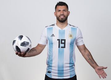 MOSCOW, RUSSIA - JUNE 12: Sergio Aguero of Argentina poses for a portrait during the official FIFA World Cup 2018 portrait session on June 12, 2018 in Moscow, Russia. (Photo by Lars Baron - FIFA/FIFA via Getty Images)