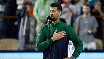 Novak Djokovic, durante su discurso posterior a la final del Masters 1.000 de Miami.