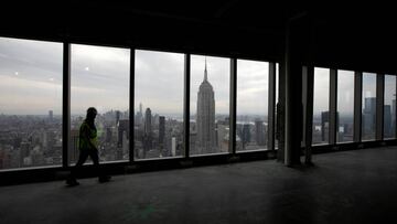 The Empire State Building is seen out the windows from the 54th floor of the 77 story One Vanderbilt office tower, the latest super-tall skyscraper to grace New York's iconic skyline which is set to open while the coronavirus disease (COVID-19) keeps the largest and richest U.S. office market almost empty, in midtown Manhattan, New York City, New York, U.S., September 9, 2020. Picture taken September 9, 2020. REUTERS/Mike Segar REFILE - CORRECTING NUMBER OF STORIES TPX IMAGES OF THE DAY