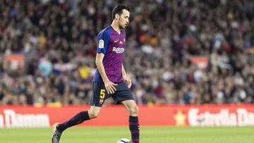 FC Barcelona midfielder Sergio Busquets (5) during the match between FC Barcelona against Real Sociedad, for the round 38 of the Liga Santander, played at Camp Nou Stadium on 20th May 2018 in Barcelona, Spain. 