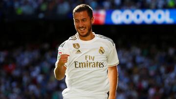 Hazard celebra su gol al Granada, el primero con la camiseta del Real Madrid.