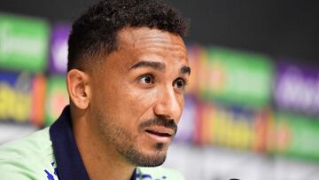 Brazil's defender Danilo addresses a press conference following a training session at the RCDE Stadium in Cornella de Llobregat on June 16, 2023, on the eve of of the friendly football match between Brazil and Guinea. (Photo by Pau BARRENA / AFP)