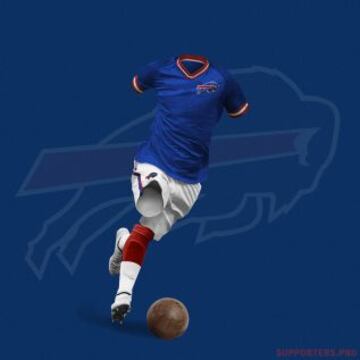 ¿Te imaginas cómo lucirían las camisetas de los 32 equipos de la NFL si fueran de fútbol? Los Bills de Buffalo.