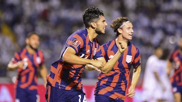 US Ricardo Pepi celebrates after scoring a goal during their Qatar 2022 FIFA Word Cup Concacaf qualifier match against the Honduras at Olimpico Metropolitano stadium, in San Pedro Sula, on September 8, 2021. (Photo by Orlando SIERRA / AFP) (Photo by ORLAN