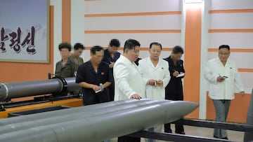 North Korean leader Kim Jong Un visits a key military factory in this undated photo released by North Korea's Korean Central News Agency (KCNA) on August 14, 2023.    KCNA via REUTERS    ATTENTION EDITORS - THIS IMAGE WAS PROVIDED BY A THIRD PARTY. REUTERS IS UNABLE TO INDEPENDENTLY VERIFY THIS IMAGE. NO THIRD PARTY SALES. SOUTH KOREA OUT. NO COMMERCIAL OR EDITORIAL SALES IN SOUTH KOREA. FACES BLURRED AT SOURCE.