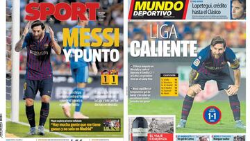 Portadas de los diarios Sport y Mundo Deportivo del día 8 de octubre de 2018.