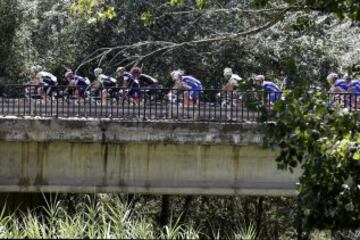 El pelotón durante la cuarta etapa de La Vuelta Ciclista a España 2014 en su 69 edición, que ha comenzado en Mairena del Alcor (Sevilla) y terminado en Córdoba, con una distancia de 164,7 kilómetros.