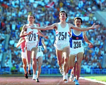 Sebastian Coe vence en los Juegos Olímpicos de Moscú por delante de Beyer (derecha) y Ovett (izquierda).