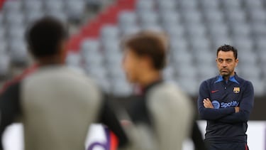 Xavi during a FC Barcelona training session ahead of their UEFA Champions League group C match against FC Bayern Munich at Allianz Arena.