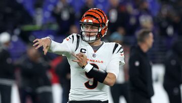 BALTIMORE, MARYLAND - NOVEMBER 16: Quarterback Joe Burrow #9 of the Cincinnati Bengals warms up before the start of the Bengals and Baltimore Ravens game at M&T Bank Stadium on November 16, 2023 in Baltimore, Maryland.   Rob Carr/Getty Images/AFP (Photo by Rob Carr / GETTY IMAGES NORTH AMERICA / Getty Images via AFP)