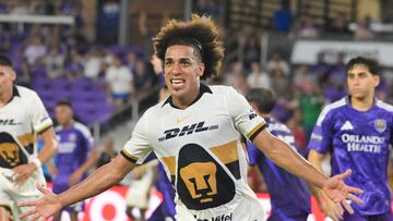 Adalberto Carrasquilla celebrates 1-1 of Pumas during the match between Pumas UNAM and Orlando City as part of Phase One of the Leagues Cup 2025 at Inter-Co Stadium Stadium on July 30, 2024 in Orlando, Florida, United States.