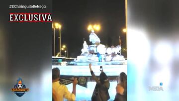 Fans del Sporting de Portugal celebran el título en Cibeles y ojo a lo que hacen con la bufanda