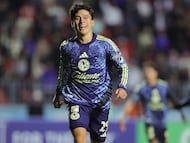 AMDEP803. TEGUCIGALPA (HONDURAS), 03/02/2026.- Ramón Juárez de América celebra un gol este martes, en un partido de la Copa de Campeones de Concacaf entre CD Olimpia y América, en el Estadio Nacional Chelato Uclés en Tegucigalpa (Honduras). EFE/ Gustavo Amador