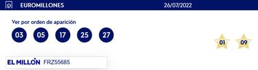 Euromillones: comprobar los resultados del sorteo de hoy, martes 26 de julio
