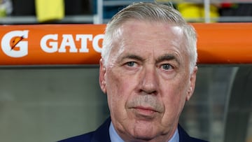 Mar 31, 2026; Orlando, Florida, USA; Brazil head coach Carlo Ancelotti looks on before an international friendly against Croatia at Camping World Stadium. Mandatory Credit: Nathan Ray Seebeck-Imagn Images