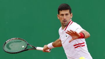 Novak Djokovic ejecuta un drive.