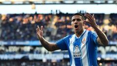 Espanyol's Brazilian midfielder Vinicius Souza gestures during the Spanish league football match between RCD Espanyol and Real Betis at the RCDE Stadium in Cornella de Llobregat on January 21, 2023. (Photo by Pau BARRENA / AFP) (Photo by PAU BARRENA/AFP via Getty Images)