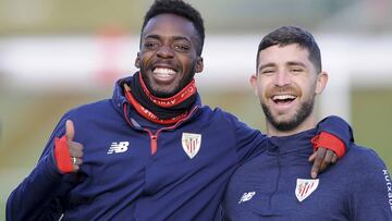 Williams y Yeray, objetivos del Atl&eacute;tico, en un entrenamiento del Athletic.