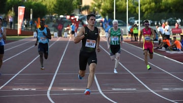 GRAF2241. GETAFE, 29/08/2018.- El atleta Bruno Hortelano en su primera carrera de 100 metros en 25 meses, donde ha logrado un tiempo de 10.31 segundos, hoy en el polideportivo Juan de la Cierva de Getafe, al reclamo del doble intento de r&eacute;cord que 