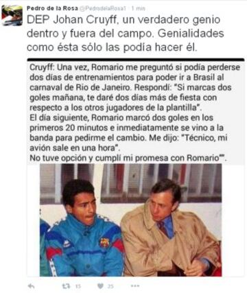 El mundo del deporte despide a Johan Cruyff en las redes sociales
