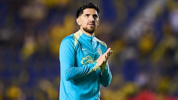Diego Valdes of America during the final first leg match between America and Toluca as part of the Liga BBVA MX, Torneo Clausura 2025 at Ciudad de los Deportes Stadium on May 22, 2025 in Mexico City, Mexico.