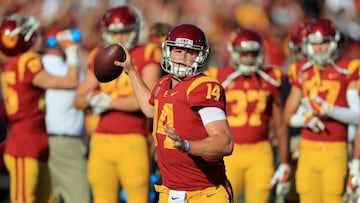 LOS ANGELES, CA - SEPTEMBER 09: Sam Darnold #14 of the USC Trojans warms up before the game against the Stanford Cardinal at Los Angeles Memorial Coliseum on September 9, 2017 in Los Angeles, California.   Sean M. Haffey/Getty Images/AFP
 == FOR NEWSPAPER