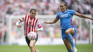 (L-R), Alicia Cervantes of Guadalajara and Maria Peraza of Cruz Azul during the game Cruz Azul vs Guadalajara, corresponding first leg of Quarterfinals the Torneo Apertura 2022 of the Liga BBVA MX Femenil at Azteca Stadium, on October 27, 2022.

<br><br>

(I-D), Alicia Cervantes de Guadalajara y Maria Peraza de Cruz Azul  durante el partido Cruz Azul vs Guadalajara, correspondiente a la ida de los Cuartos de Final del Torneo Apertura 2022 de la Liga BBVA MX Femenil en el Estadio Azteca, el 27 de octubre de 2022.