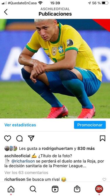 "Se busca...": Richarlison volvió a burlarse de Chile