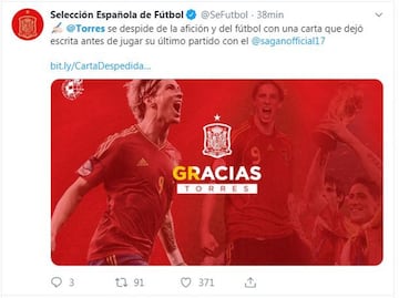 El mundo del deporte da las gracias a Fernando Torres