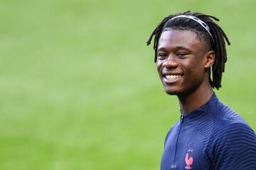 France's midfielder Eduardo Camavinga takes part in a training session with teammates one day ahead of the UEFA Nations League football match against Portugal, at the Stade de France in Saint-Denis, north of Paris, on October 10, 2020. (Photo by FRANCK FI