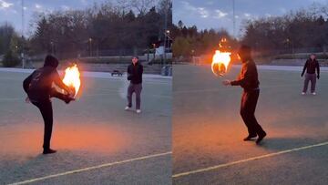 Juegan con un balón con fuego y el video se hace viral