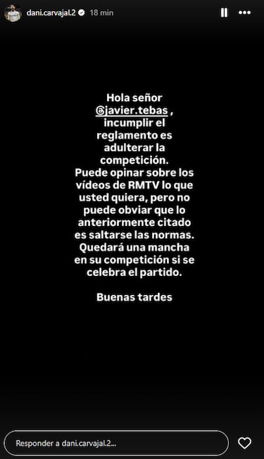 Carvajal, duro con Tebas: “Quedará una mancha en su competición”