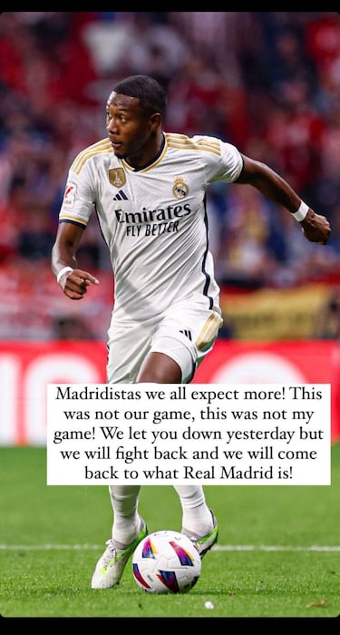 Real Madrid defender David Alaba acknowledges his poor performance in derby defeat to Atlético Madrid