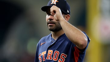 HOUSTON, TEXAS - APRIL 19: Jose Altuve #27 of the Houston Astros looks on during the fifth inning of the game against the St. Louis Cardinals at Daikin Park on April 19, 2026 in Houston, Texas. Kenneth Richmond/Getty Images/AFP (Photo by Kenneth Richmond / GETTY IMAGES NORTH AMERICA / Getty Images via AFP)