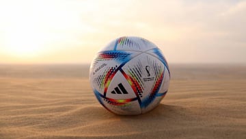 DOHA, QATAR - NOVEMBER 17: The official ball is seen posed in the desert ahead of the FIFA World Cup Qatar 2022 at on November 17, 2022 in Doha, Qatar. (Photo by Elsa/Getty Images)