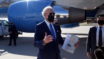 US President Joe Biden speaks to the press. 