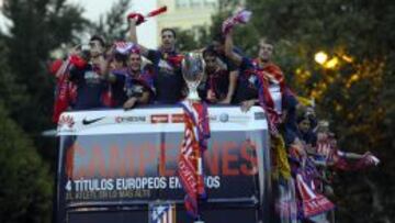 El Atlético celebra en Madrid la Supercopa de 2012.