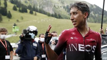 Breyere (France), 03/08/2020.- Colombia's Egan Bernal of Team Ineos reacts after winning the 3rd stage of the La Route d'Occitanie La Depeche du Midi cycling race over 163,5km between Saint-Gaudens and Col-de-Breyere, France, 03 August 2020. (Ciclismo, Francia) EFE/EPA/GUILLAUME HORCAJUELO / POOL POOL SOLELY AFP