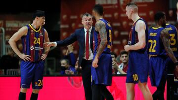 Sarunas Jasikevicius, durante el partido entre el Olympiacos y el Barcelona, correspondiente a la 23&ordf; jornada de la Euroliga.