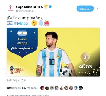 La Fifa no podr¨ªa ser menos y ha felicitado al argentino en su cuenta oficial.