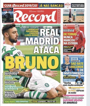 Record's front cover focuses on Real Madrid's move for Bruno Fernandes.