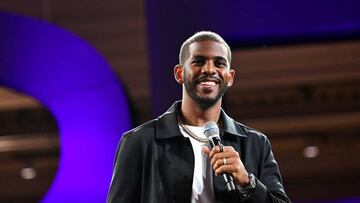 NEW ORLEANS, LOUISIANA - JULY 01: Chris Paul speaks onstage during the 2022 Essence Festival of Culture at the Ernest N. Morial Convention Center on July 1, 2022 in New Orleans, Louisiana. (Photo by Paras Griffin/Getty Images for Essence)