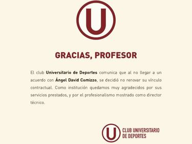 Ángel Comizzo deja de ser técnico de Universitario