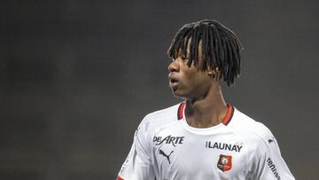 NIMES, FRANCE - January 15:  Edouardo Camavinga #18 of Rennes during the Nimes Olympique V Stade Rennes, French Ligue 1, regular season match at Stade des Costieres on January 15th 2020, Nimes, France (Photo by Tim Clayton/Corbis via Getty Images)