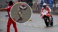 Dovizioso con la Ducati y M&aacute;rquez tras caerse en Motegi.