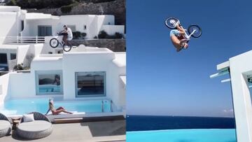 Fabio Wibmer, MTB en un lujoso hotel de Miconos (Grecia).