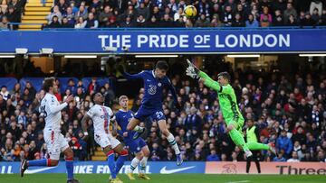 LONDON, ENGLAND - JANUARY 15: Kai Havertz of Chelsea shoots past Vicente Guaita of Crystal Palace during the Premier League match between Chelsea FC and Crystal Palace at Stamford Bridge on January 15, 2023 in London, England. (Photo by Chris Lee - Chelsea FC/Chelsea FC via Getty Images)