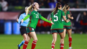 Mayra Pelayo celebrate her goal 0-2 of Mexico during the Group stage, Group A match between United States (USA) and Mexico (Mexico National team) as part of the Concacaf Womens Gold Cup 2024, at Dignity Health Sports Park Stadium on February 26, 2024 in Carson California, United States.