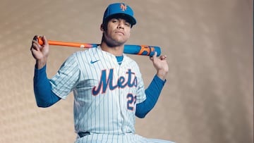 PORT ST. LUCIE, FLORIDA - FEBRUARY 20: Juan Soto #22 of the New York Mets poses for a portrait at Clover Park on February 20, 2025 in Port St. Lucie, Florida. Carmen Mandato/Getty Images/AFP (Photo by Carmen Mandato / GETTY IMAGES NORTH AMERICA / Getty Images via AFP)