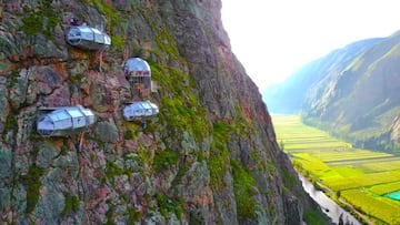 Skylodge Adventure Suites en el Valle Sagrado de los Incas (Per&uacute;). Habitaciones colgantes en Airbnb. En acantilados. A 400 metros del suelo.
 